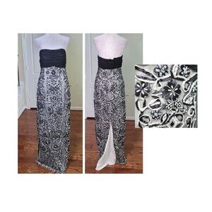 Sue Wong Nocturne Strapless Gown Black White 10 Beaded Sequins Formal Prom Gala